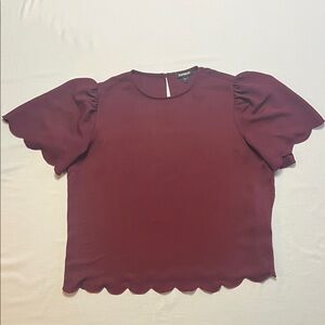 Express Women's Scalloped Burgundy Short Sleeve Blouse